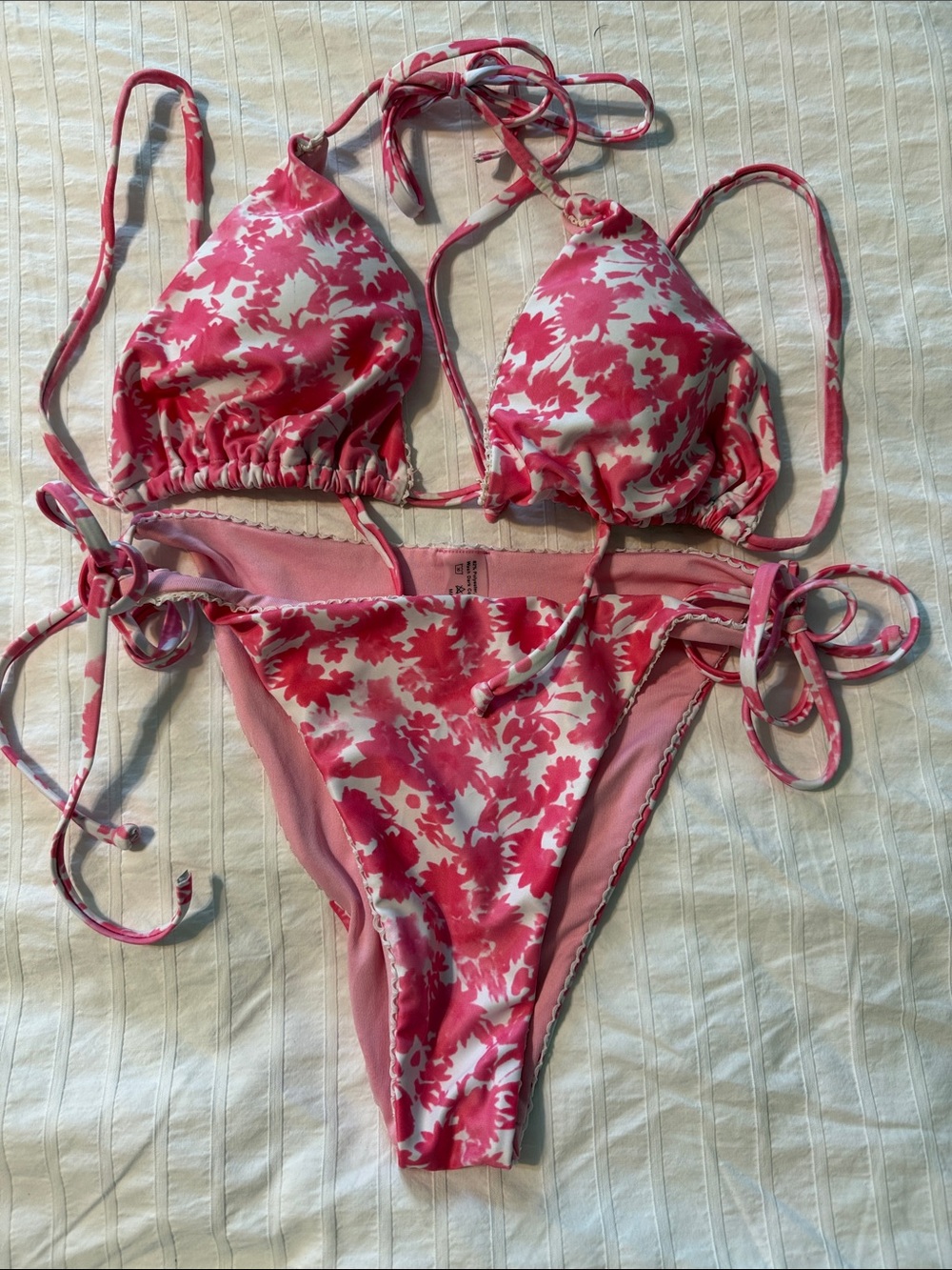 Pink Floral Tie-Side Bikini Set